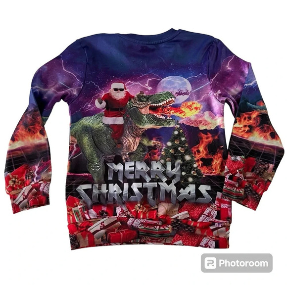 Christmas sweatshirt Kids Dinosaur Santa - Picture 5 of 6
